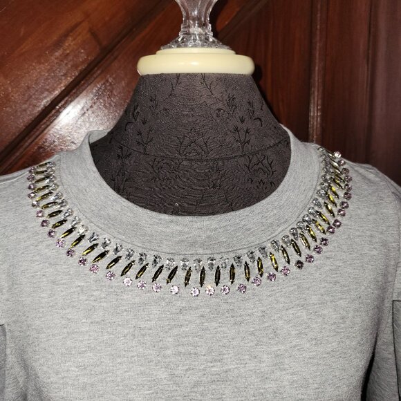 Ann Taylor Embellished Gray Sweatshirt With Gemstone Neckline Small NWT - Picture 4 of 11